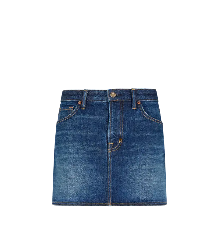 STONE WASHED DENIM MINI SKIRT BLUE INDIGO online